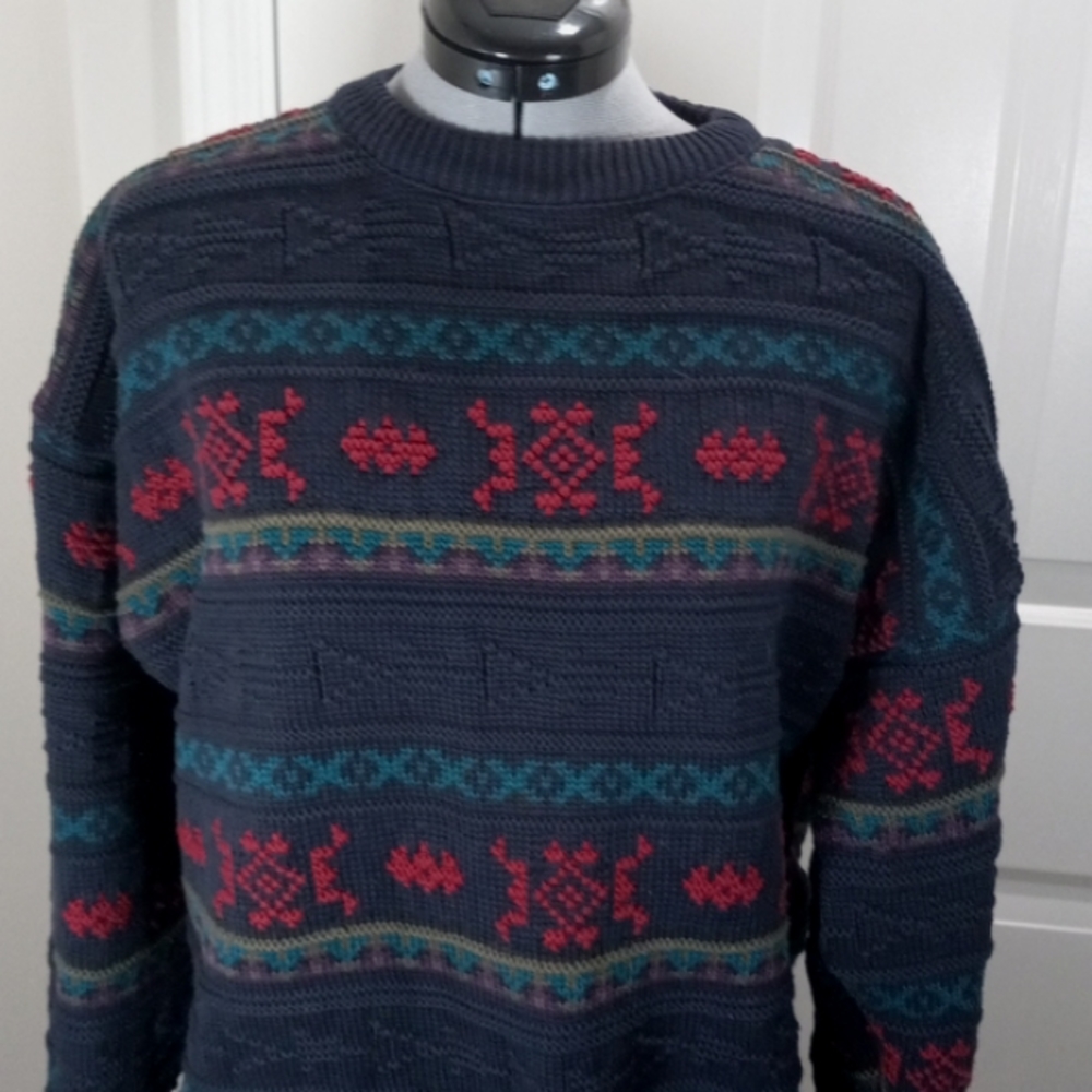 Mens Sz Large Navy Cotton 100% Sweater
